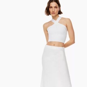 Babaton Off White Ribbed Knit Crop Top